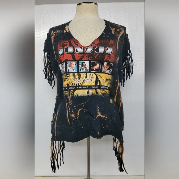 Kansas Rock Band Fringe Shred Concert Tee Upcycled - Picture 1 of 14